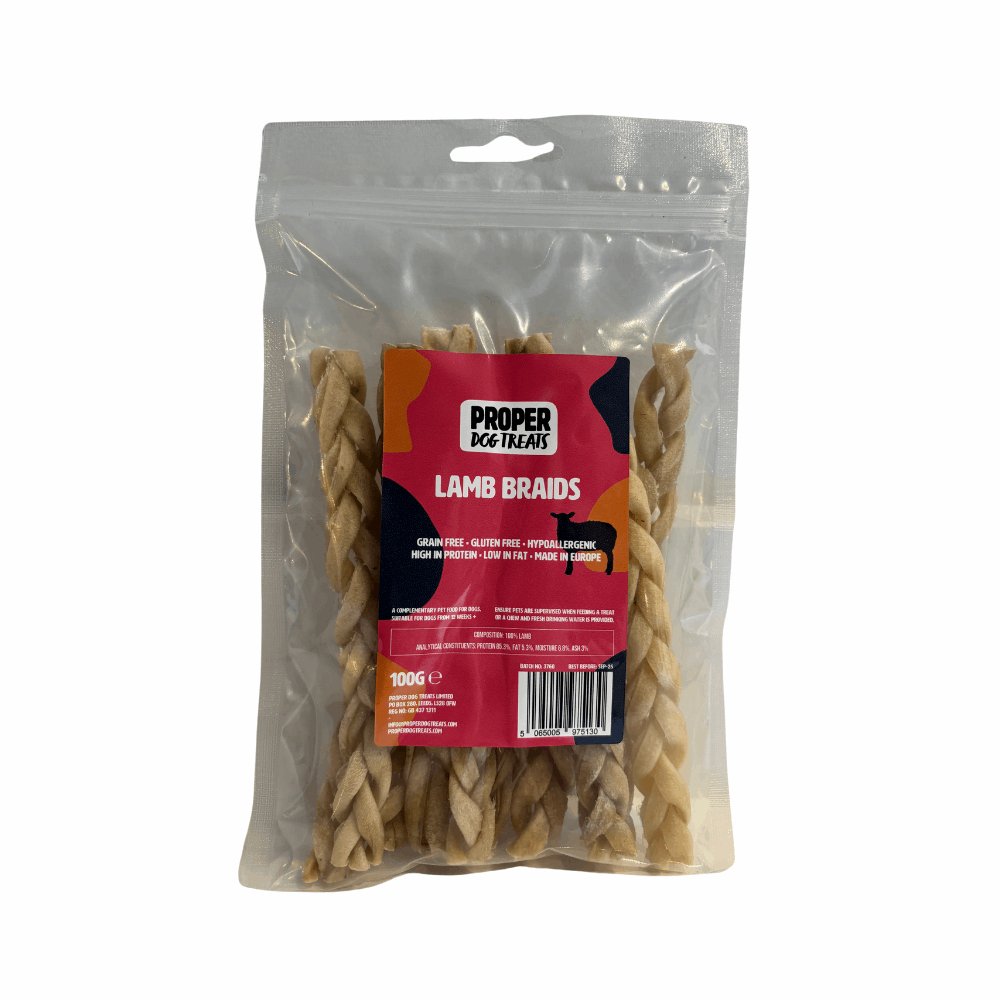 Proper Dog Treats Lamb Skin Braids 100g - Proper Dog Treats